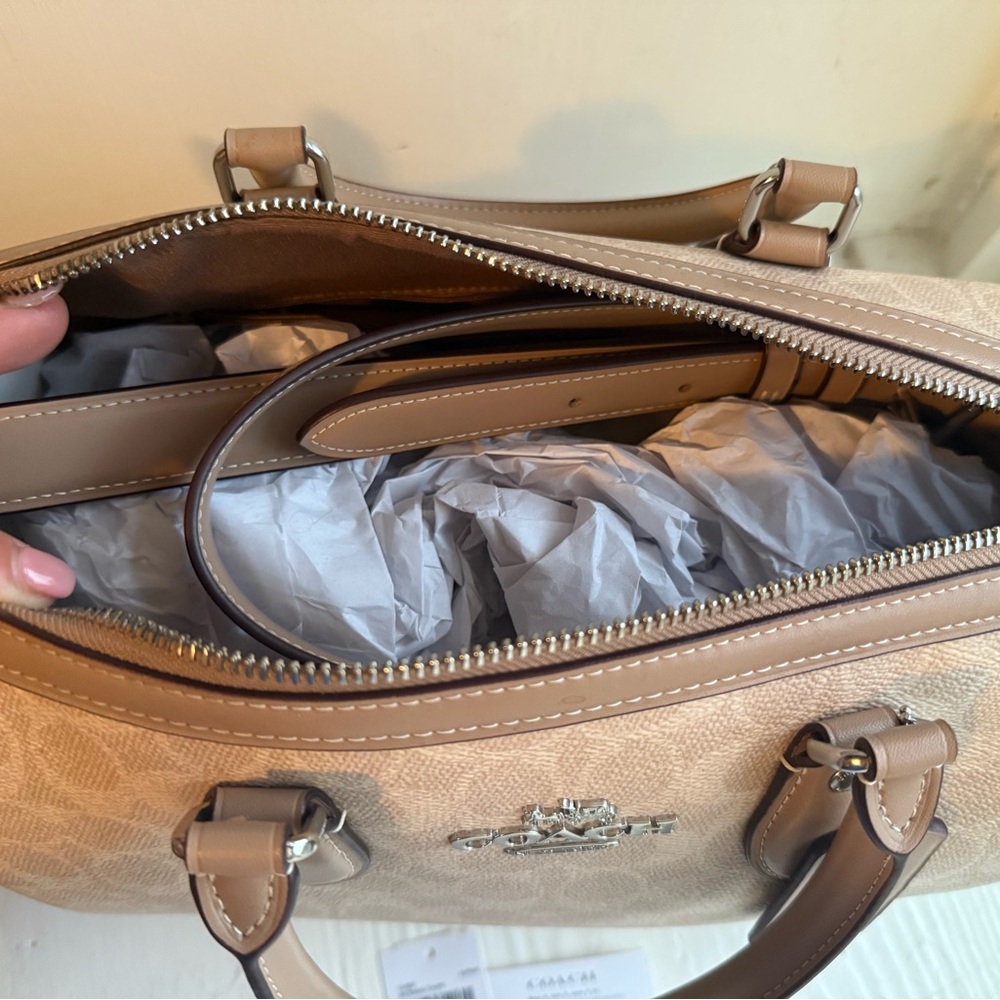 Coach Beige Signature Canvas Satchel with Tan Trim - Picture 15 of 15